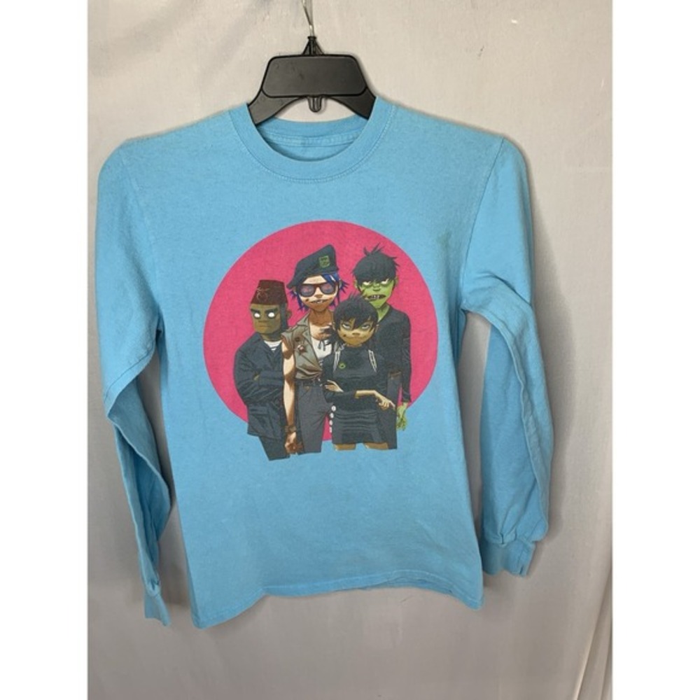 Adult Small Blue Vintage Y2K Gorillaz‎ Band Rock T Shirt Long Sleeve